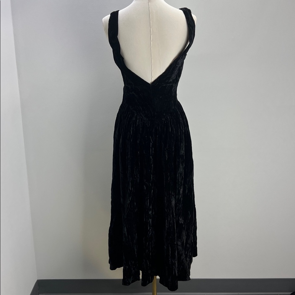 Vintage Betsey Johnson Punk Label 80s Black Velvet Midi Dress Basque Waist - Picture 8 of 10